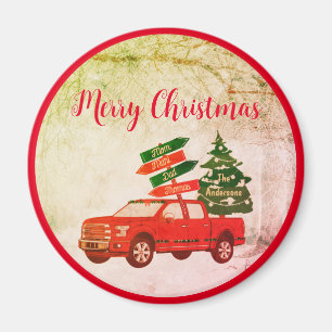 Rustic Vintage Red Truck Merry Christmas Magnet