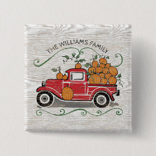 Rustic Vintage Red Truck Pumpkins Family Name 15 Cm Square Badge
