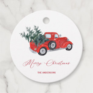 Rustic Vintage Red Truck with Christmas Trees Favour Tags
