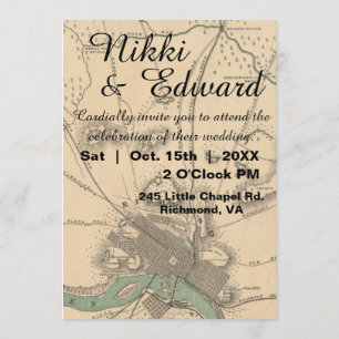 Rustic Vintage Richmond VA Map Wedding Invitation