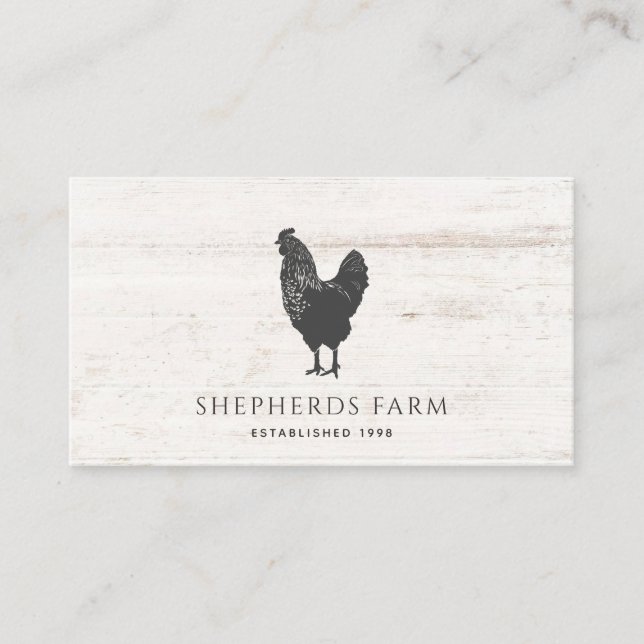 Rustic Vintage Rooster Barn Wood Farm Business Card (Front)
