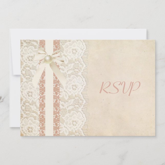 Rustic  Vintage Rose and Lace Wedding RSVP Invitation (Front)