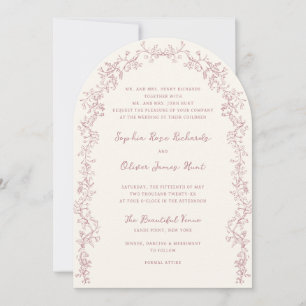 Rustic Vintage Rose Floral Line Art Arch Wedding Invitation