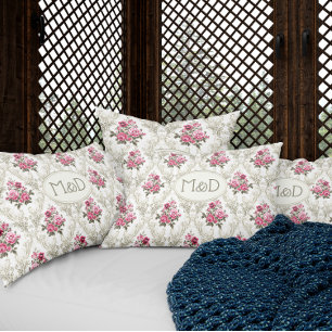 Rustic Vintage Rose Pattern Monogram I Custom Text Pillowcase