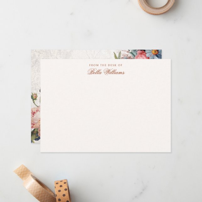 Rustic Vintage Roses & Iris  Card (Front/Back In Situ)
