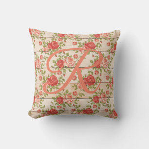 Rustic Vintage Roses Monogram Cushion
