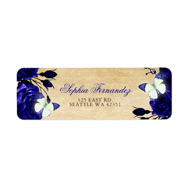 Rustic Vintage Royal Blue Floral Butterfly  (Front)