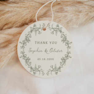 Rustic Vintage Sage Floral Frame Wedding Favour Tags