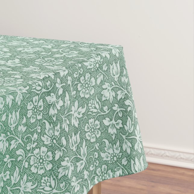 Rustic Vintage Sage Green Floral Pattern Tablecloth (In Situ)
