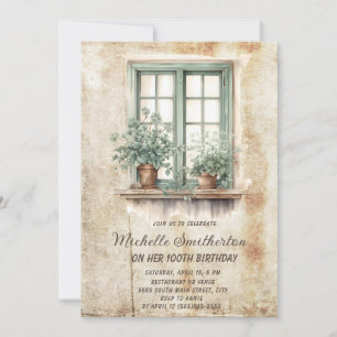 Rustic Vintage Sage Green Leaves 100th Birthday Invitation