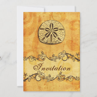 rustic, vintage ,sand dollar beach wedding invites