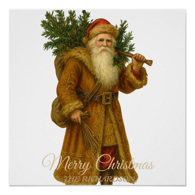 Rustic Vintage Santa | Classic Victorian Holiday  Poster (Front)