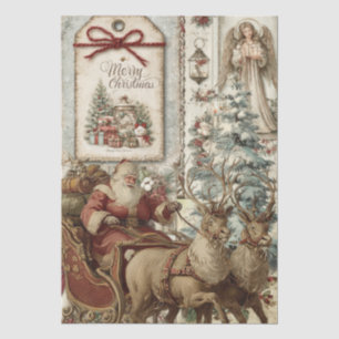 Rustic Vintage Santa Claus Collage Decoupage Tissue Paper
