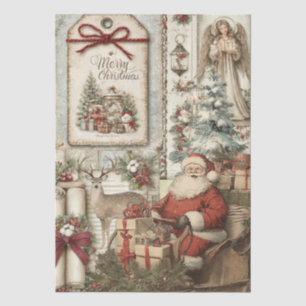 Rustic Vintage Santa Claus Collage Decoupage Tissue Paper