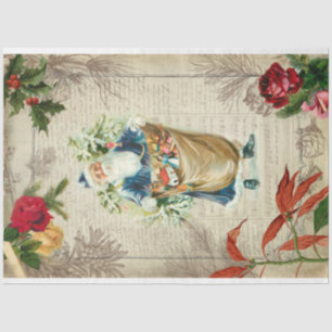 Rustic Vintage Santa w/Flowers, Pine & Music Tissue Paper