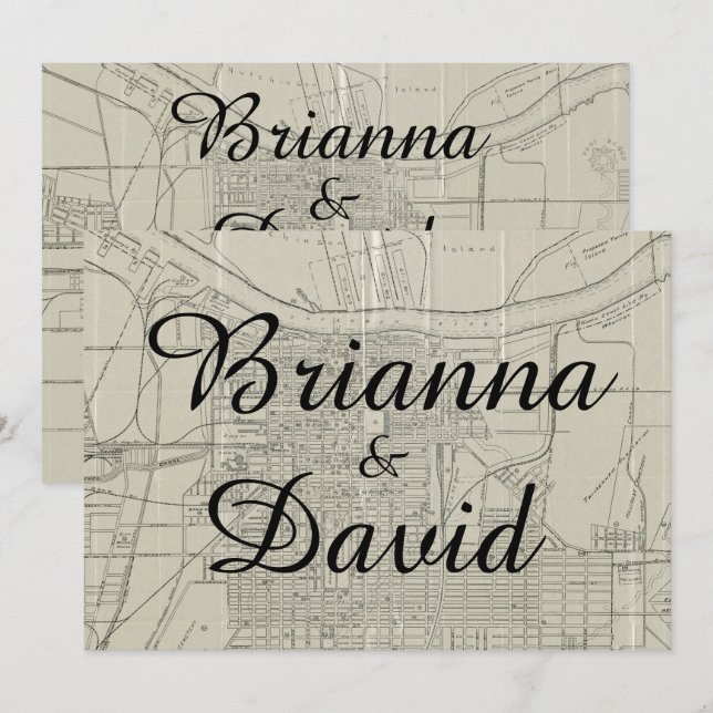 Rustic Vintage Savannah GA Map Wedding Invitation (Front/Back)