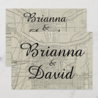 Rustic Vintage Savannah GA Map Wedding Invitation