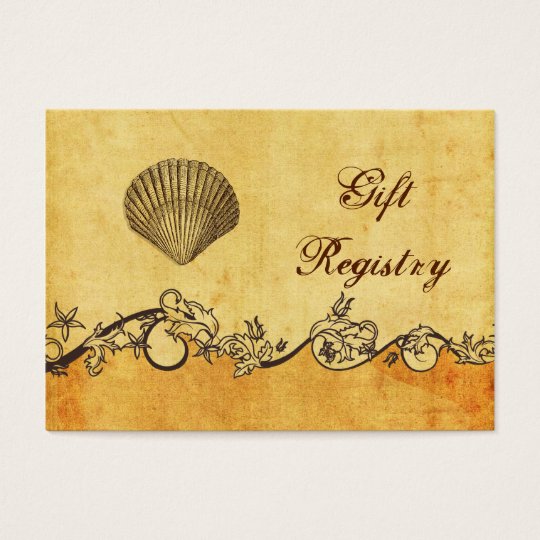 rustic, vintage ,seashell beach Gift registry Business Card
