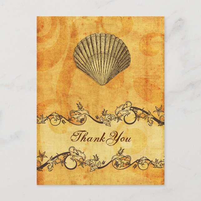 rustic, vintage ,seashell  beach thank you postcard (Front)