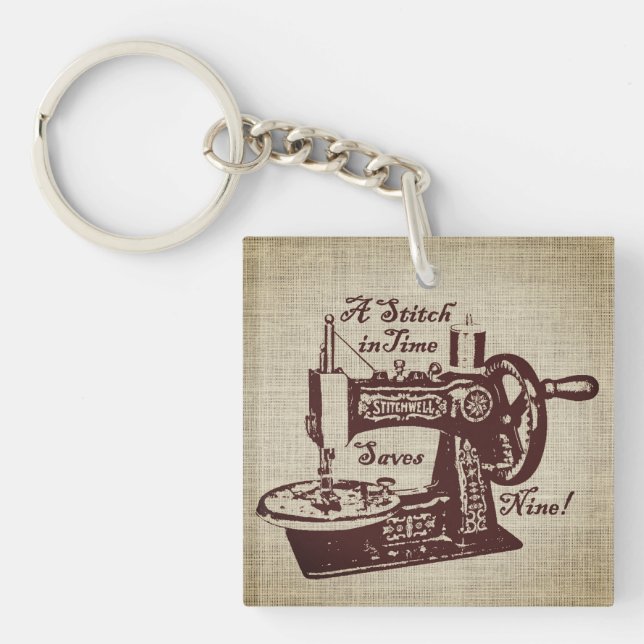 Rustic Vintage Sewing Machine  Key Ring (Front)