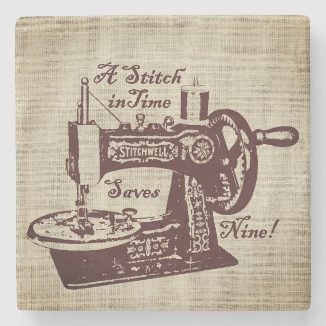 Rustic Vintage Sewing Machine  Stone Coaster (Front)