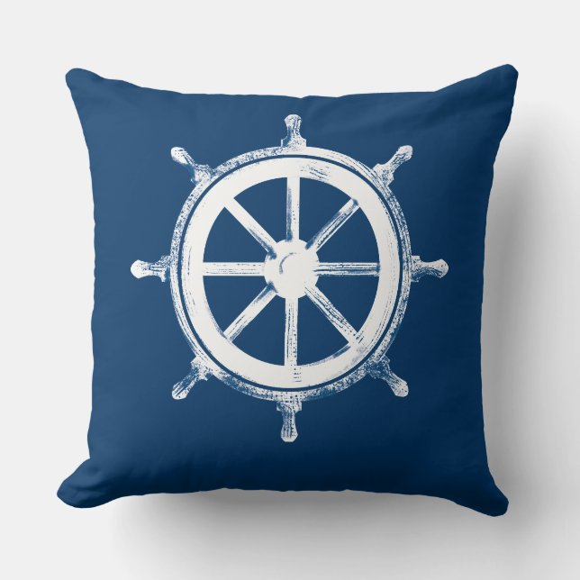 Rustic Vintage Ship's Wheel Cushion (Front)