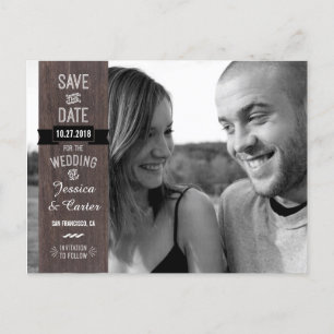 Rustic Vintage Signage Style Photo Save the Date Announcement Postcard
