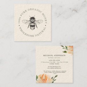Rustic Vintage Simple Bee Honey Floral  Square Business Card