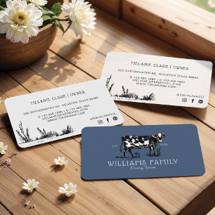 Rustic Vintage Sketch Farm Dairy Cow Dusty Blue Business Card