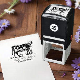 Rustic Vintage Sketch Farm Dairy Cow Self-inking Stamp