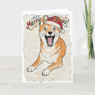 Rustic Vintage Sketch Shiba Inu Christmas Dog Art Card