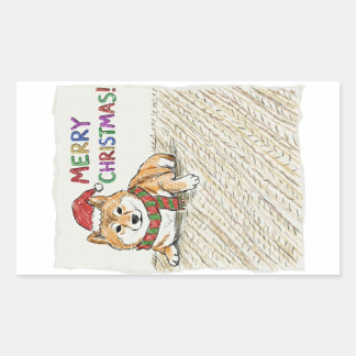 Rustic Vintage Sketch Shiba Inu Christmas Dog Art Rectangular Sticker
