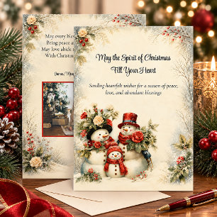 Rustic Vintage Snowman Family Photo Christmas Holiday Card