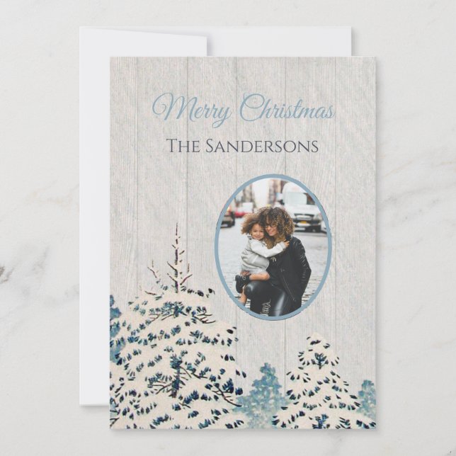 Rustic Vintage Snowy Woods Photo Christmas Card (Front)