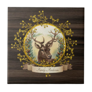 Rustic Vintage Stag Decoration Personalised Tile