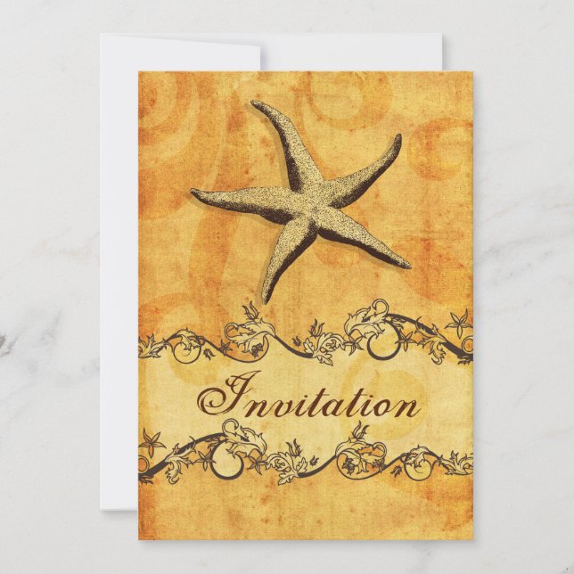 rustic, vintage ,starfish beach wedding invites (Front)