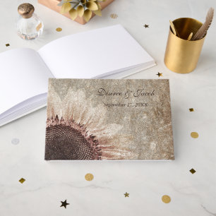 Rustic Vintage Sunflower Sepia Brown Pink Wedding Guest Book