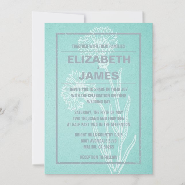 Rustic Vintage Teal And Silver Wedding Invitations (Front)