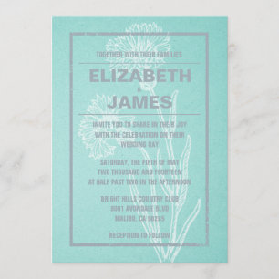 Rustic Vintage Teal And Silver Wedding Invitations