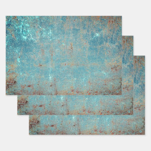 Rustic Vintage Teal Brown Grunge Texture Wrapping Paper Sheet