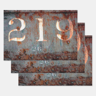 Rustic Vintage Teal Rust Texture Train Numbers Wrapping Paper Sheet