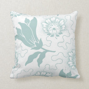 Rustic Vintage Teal White Farmhouse Style Floral Cushion