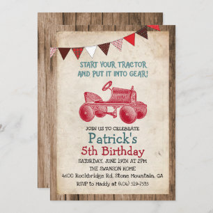 Rustic Vintage Tractor Boy Birthday Invitation