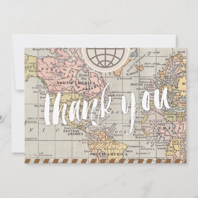 Rustic vintage travel Wedding Thank You Card (Front)
