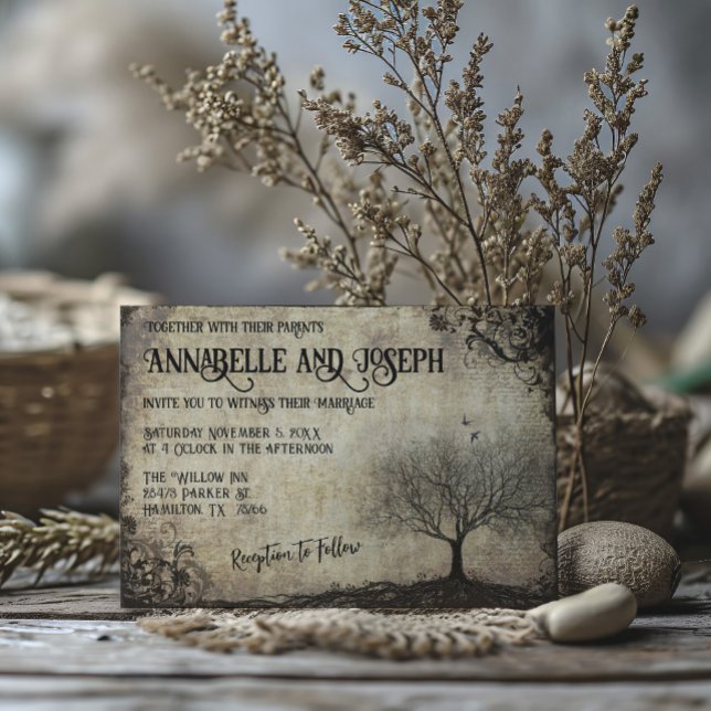 Rustic Vintage Tree Wedding Invitation (Vintage distressed grunge tree wedding invitation)