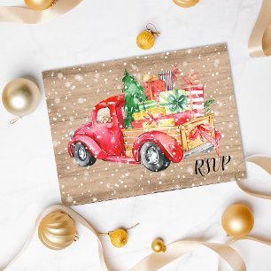 Rustic Vintage Truck Christmas Holiday RSVP Invitation Postcard