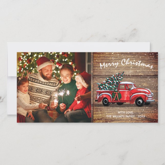 Rustic Vintage Truck Christmas Photo 8x4 Holiday Card (Front)