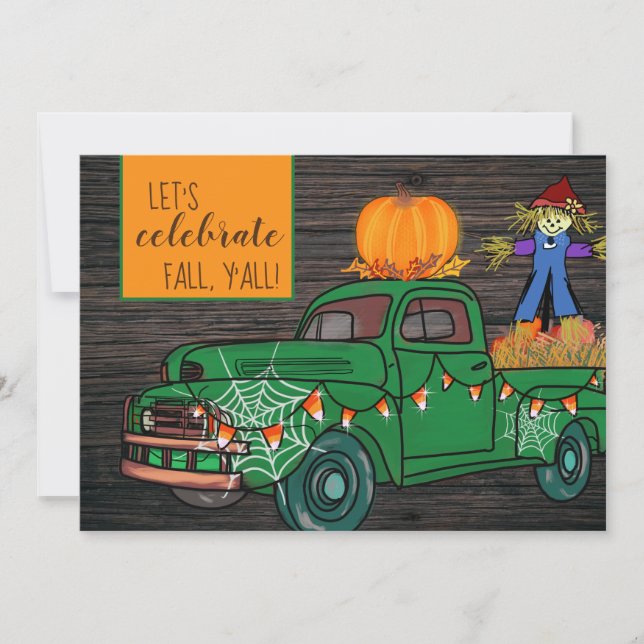 Rustic Vintage Truck Fall Harvest Festival Party Invitation (Front)