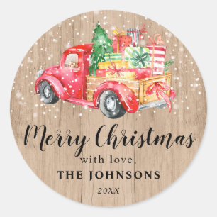 Rustic Vintage Truck   Personalised Christmas Classic Round Sticker