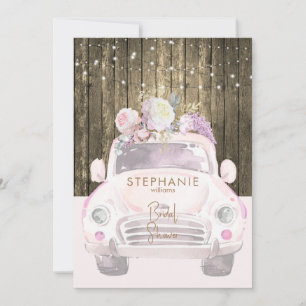 Rustic Vintage Truck Pink Floral Bridal Shower  Invitation